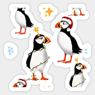 Puffins in Christmas Gear Sticker